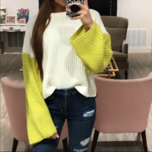 DOLLS KILL BLUE BLUSH White Brown Yellow Colorblock Chunky Knit Cozy Sweater S - Picture 11 of 11
